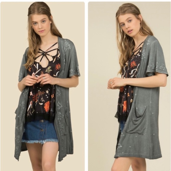 POL Short Sleeve Embroidered Cardigan - Picture 2 of 8